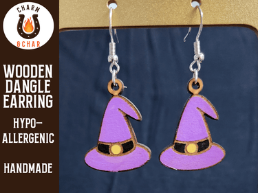 Witch Hat Wood Dangle Earrings - Halloween Fashion Earring - Dangle Earring - Charm and Char